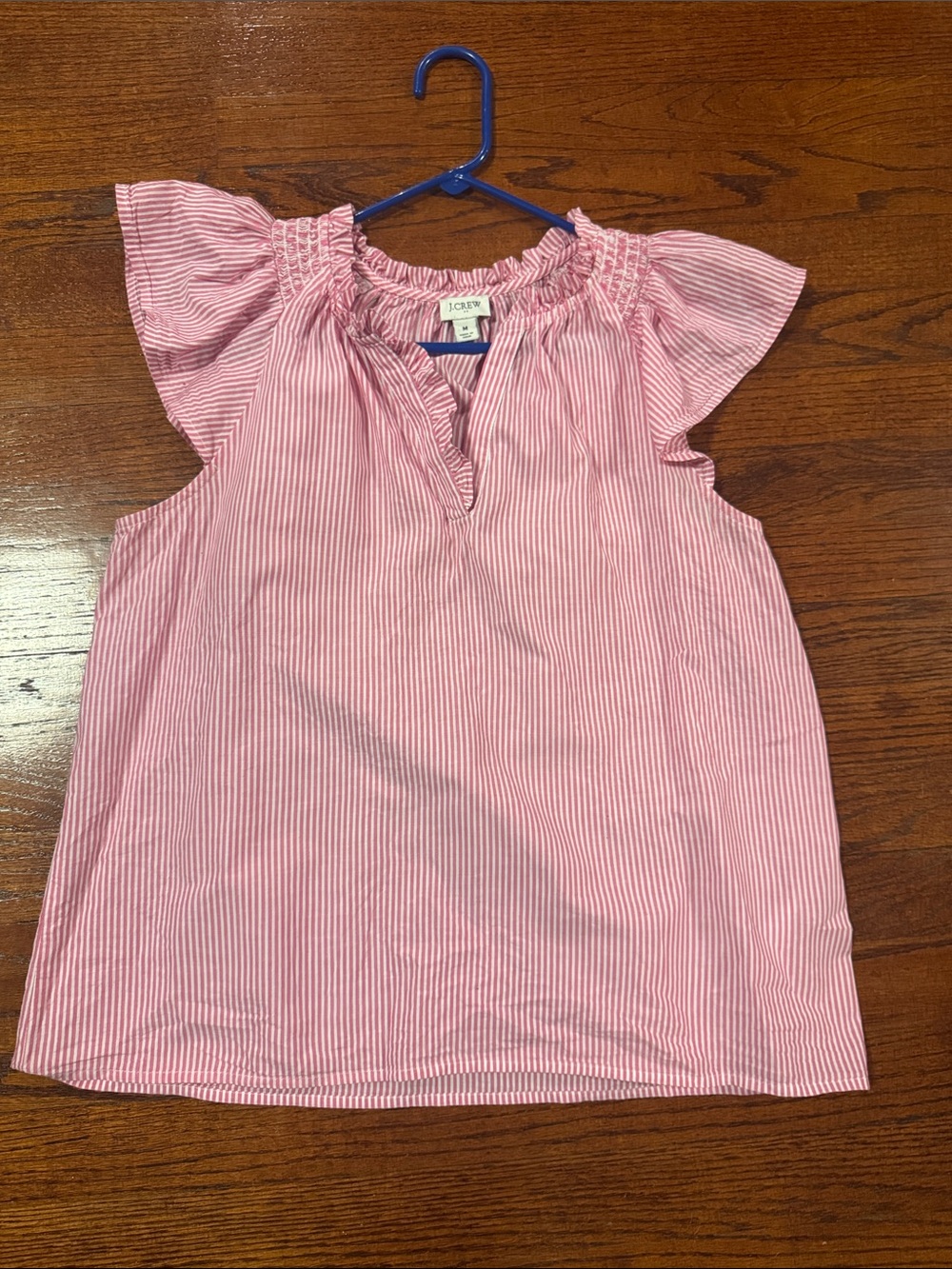 J. Crew Pink and White Striped Flutter Sleeve Top